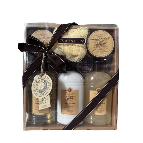 TUSCAN HILLS Vanilla Almond 6-Piece Bath & Body Gift Set With Body Scrubber - Picture 1 of 2